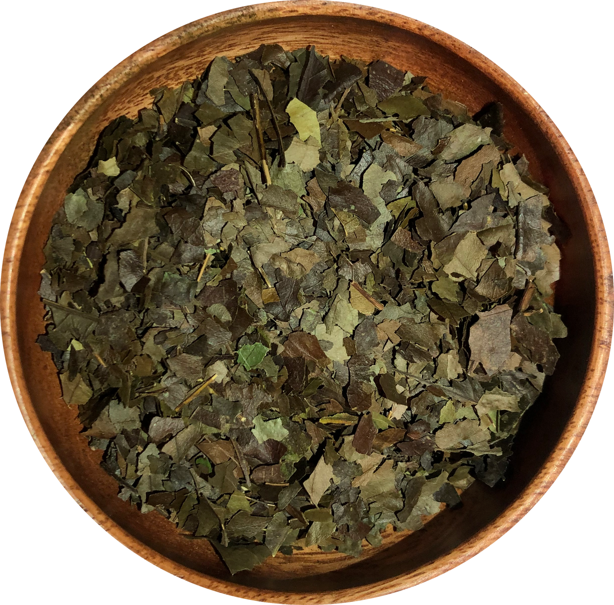 Dried guayusa leaves on a clay plate