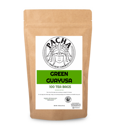 Pacha Green Guayusa tea bags, 100-count box, 1.5g per bag