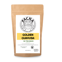 Pacha Golden Guayusa tea bags, 50-count box, 5g per bag