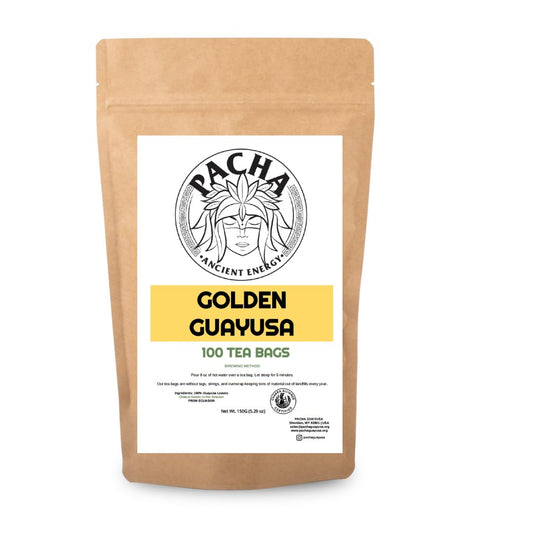Pacha Golden Guayusa tea bags, 100-count kraft pouch, 1.5 g per bag