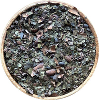 Close-up of dry Pacha Guayusa and cacao nib blend
